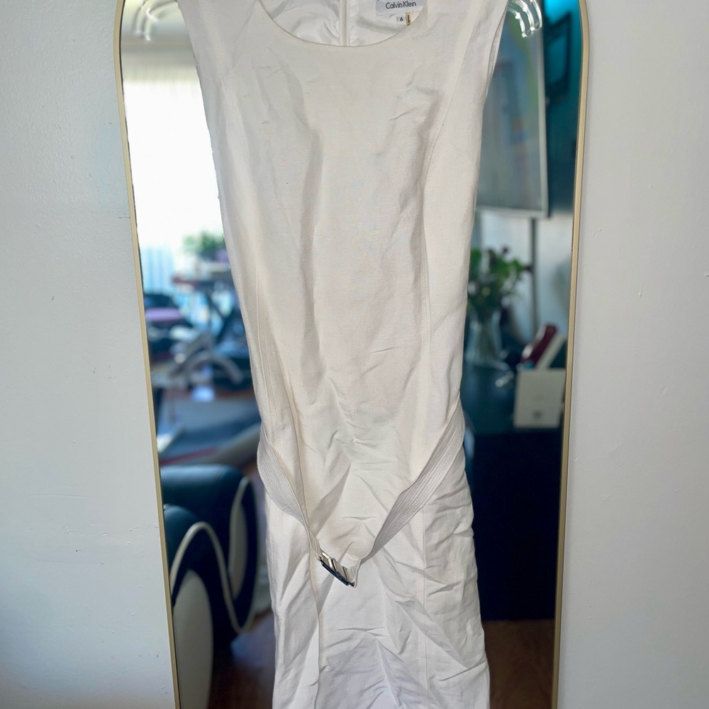 Calvin Klein Cream Ruched Sheath Midi Dress